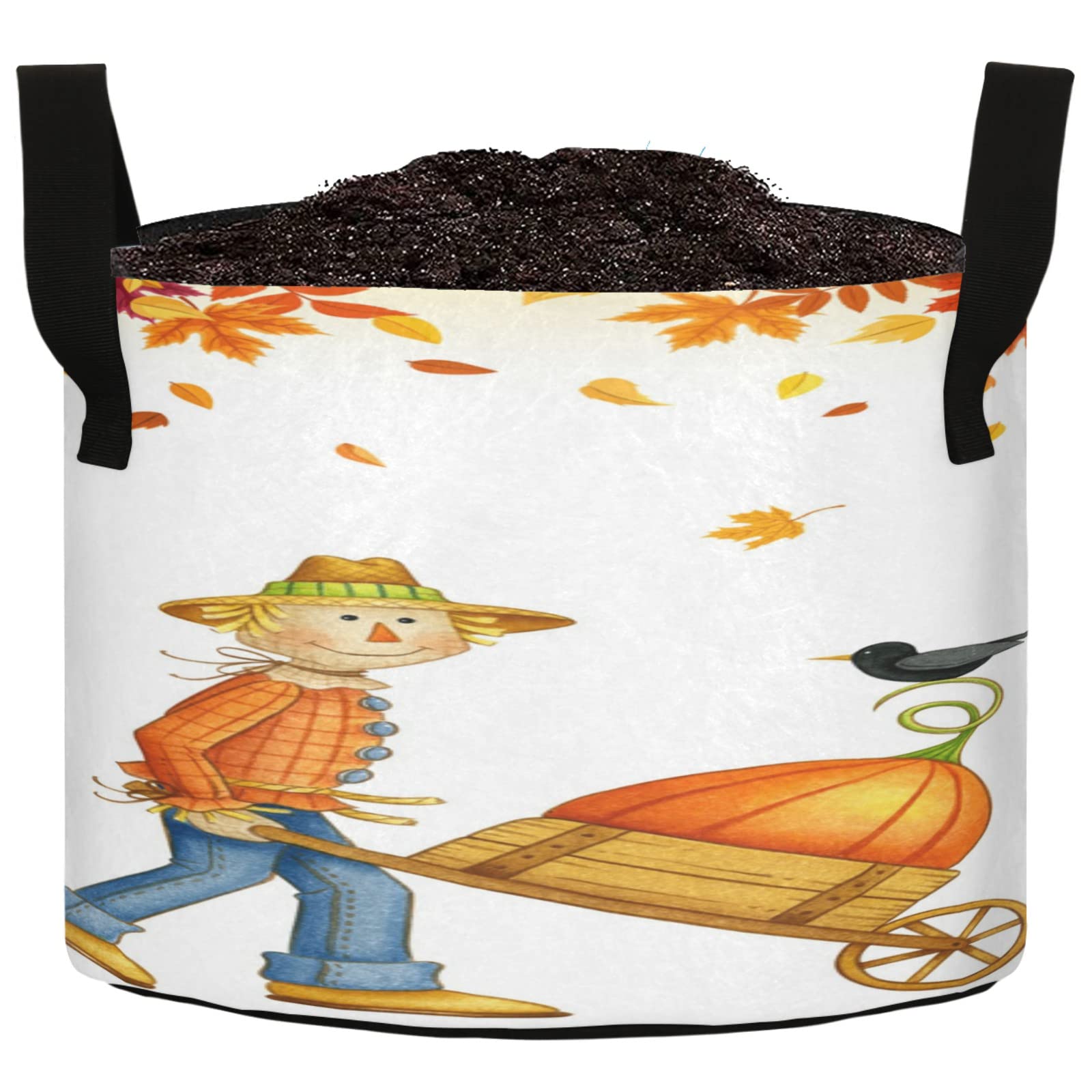 10 Gallon Autumn Scarecrow with Pumpkin Breathable Heavy Duty Thickened Handle Grow Bags for Potato, Tomato, Fruits, Vegetables & Flowers | Durable Plant Pots for Gardening, Patio & Outdoor Decor
