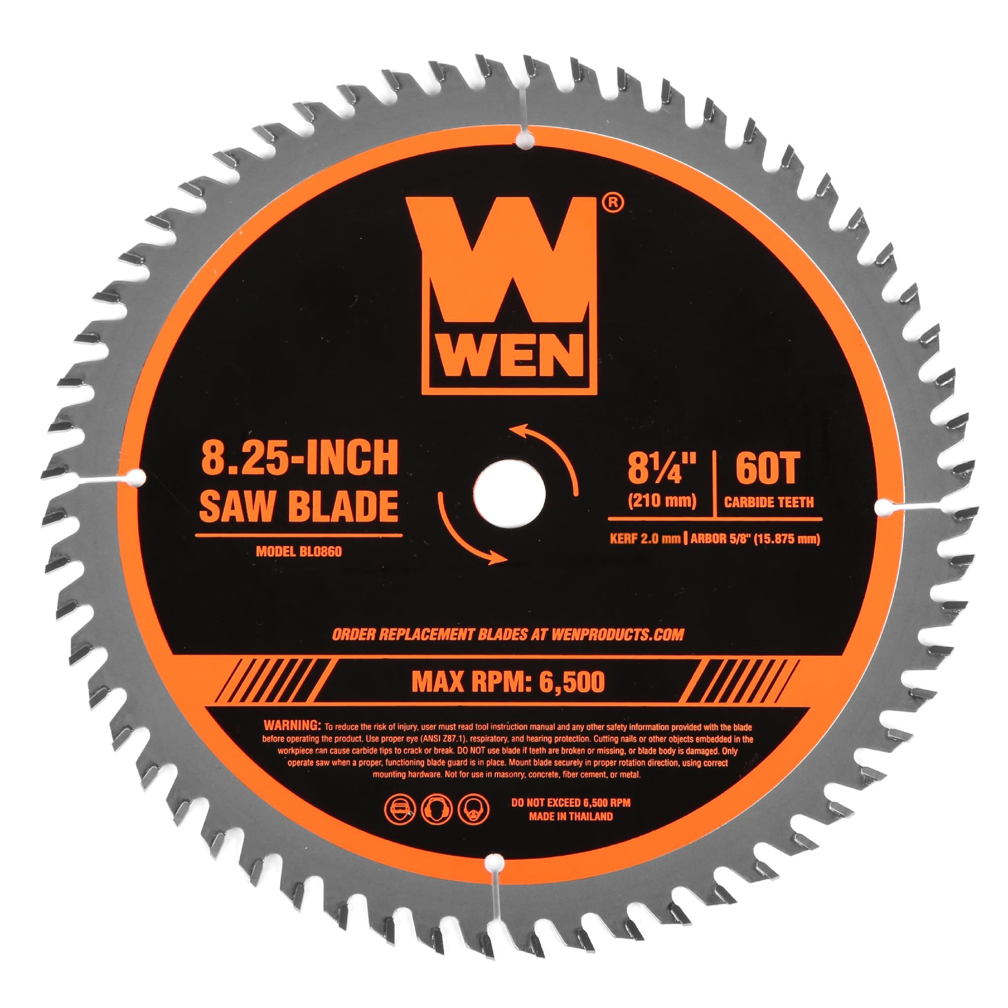 WEN BL0860 8.25 Inch 60-Tooth Fine Finish Carbide-Tipped Circular Saw Blade for Woodworking, Plywood & MDF Cutting - Perfect for Table Saws & Miter Saws