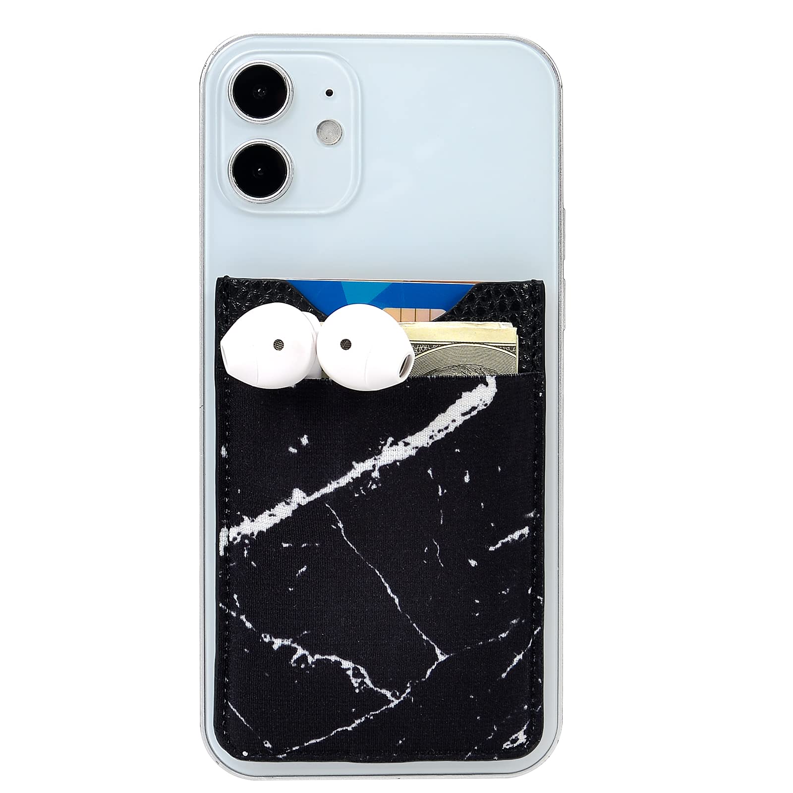 Detachable Phone Wallet Stand - Card Holder for iPhone Samsung (Black Marble) - Perfect for Travel & Daily Use