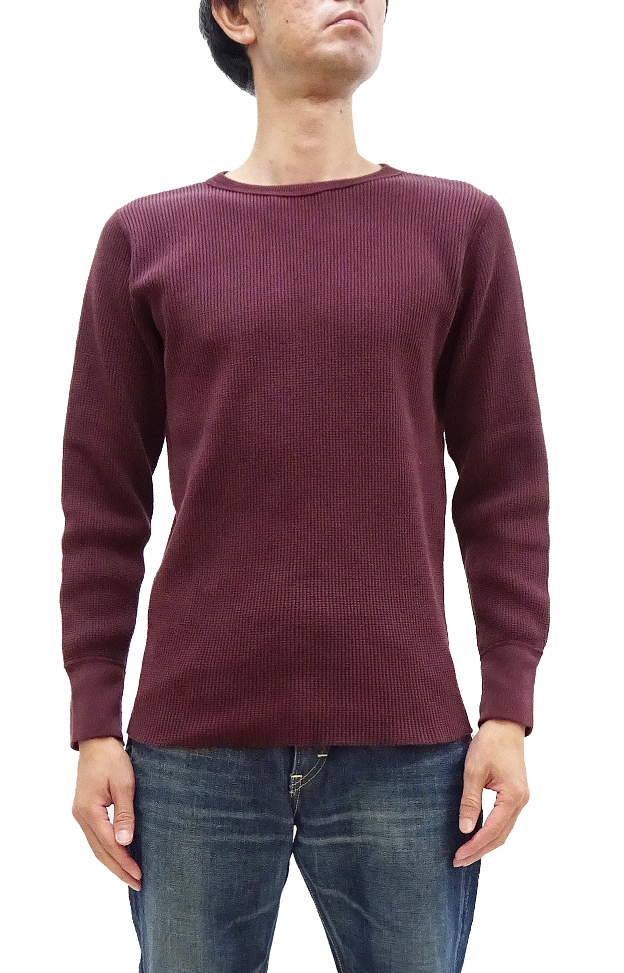 Studio D'artisan Men's Waffle Knit Thermal T-Shirt - Heavyweight Long Sleeve Crew Neck Casual Tee in Burgundy (9936) | Perfect for Winter Layering, Outdoor Activities & Everyday Comfort
