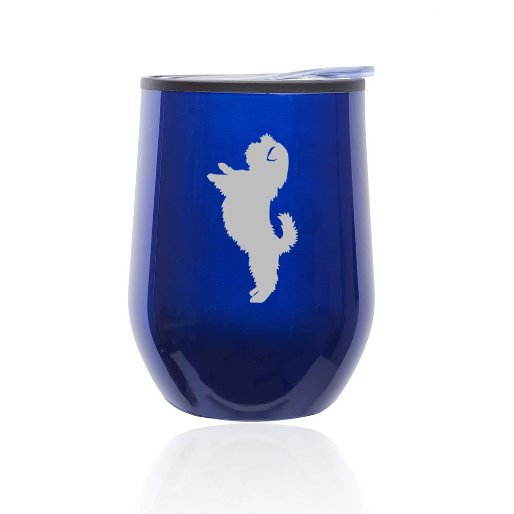 Stemless Wine Tumbler with Lid - 16oz Insulated Coffee Travel Mug Glass - Cute Shih Tzu Dog Design (Blue) - Perfect for Hot/Cold Drinks, Office, Picnics & Gifts