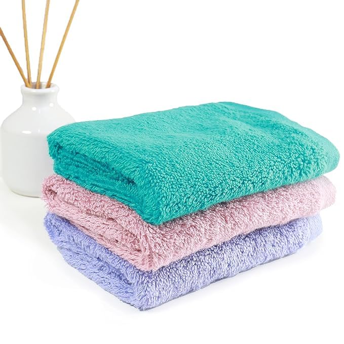 Premium 30x30cm Super Soft Cotton Face Towel - Quick Absorbent, Antibacterial, 600 GSM (Pack of 3) - Peach, Teal & Iris Colors - Ideal for Gym, Travel & Skincare Routine