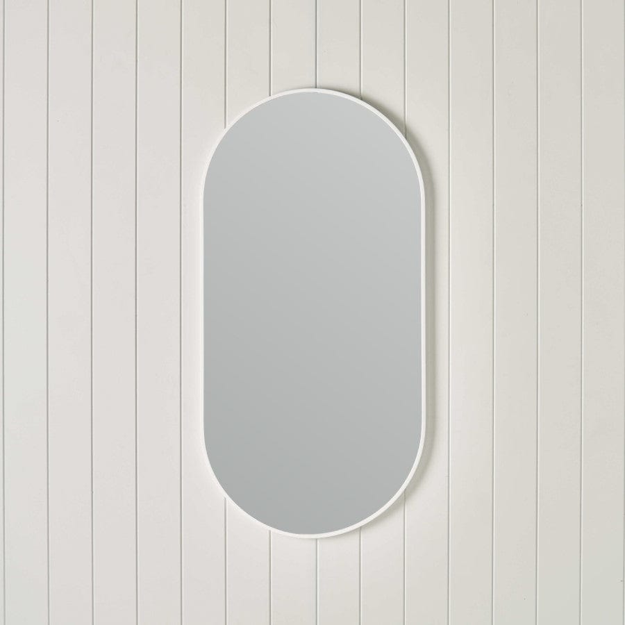 Modern Oval Wall Mirror - Matte White Finish - Perfect for Bedroom, Bathroom & Living Room Decor
