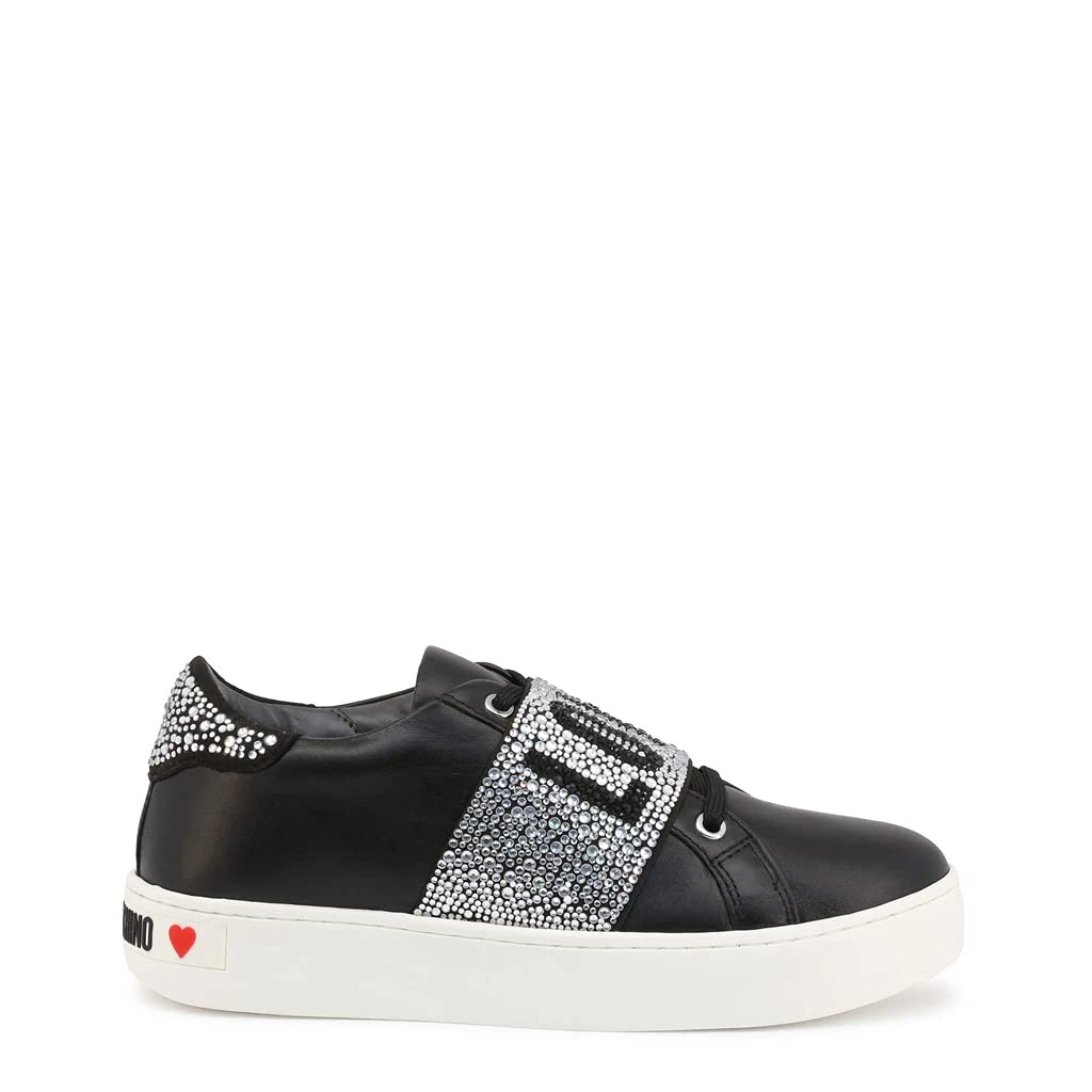 Love Moschino Women's Rhinestone Logo Sneakers - Black Size 8 | Fashion Casual Shoes for Women, Perfect for Daily Wear, Shopping & Outings