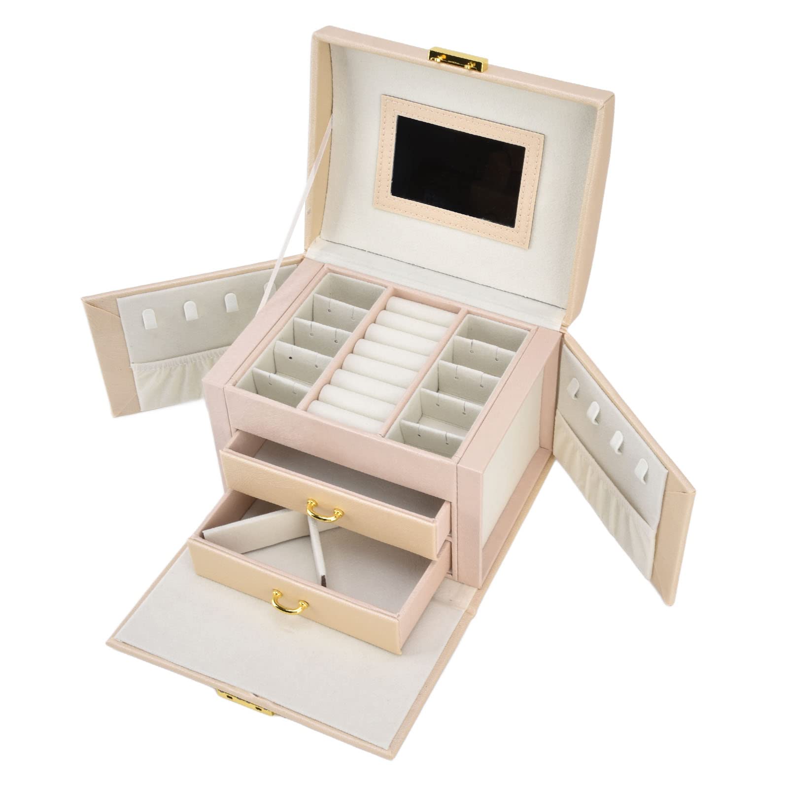 Elegant Wooden Jewelry Box with Leather Interior - Compact Jewelry Organizer for Necklaces, Rings & Earrings - Perfect for Travel, Gift Giving & Home Storage