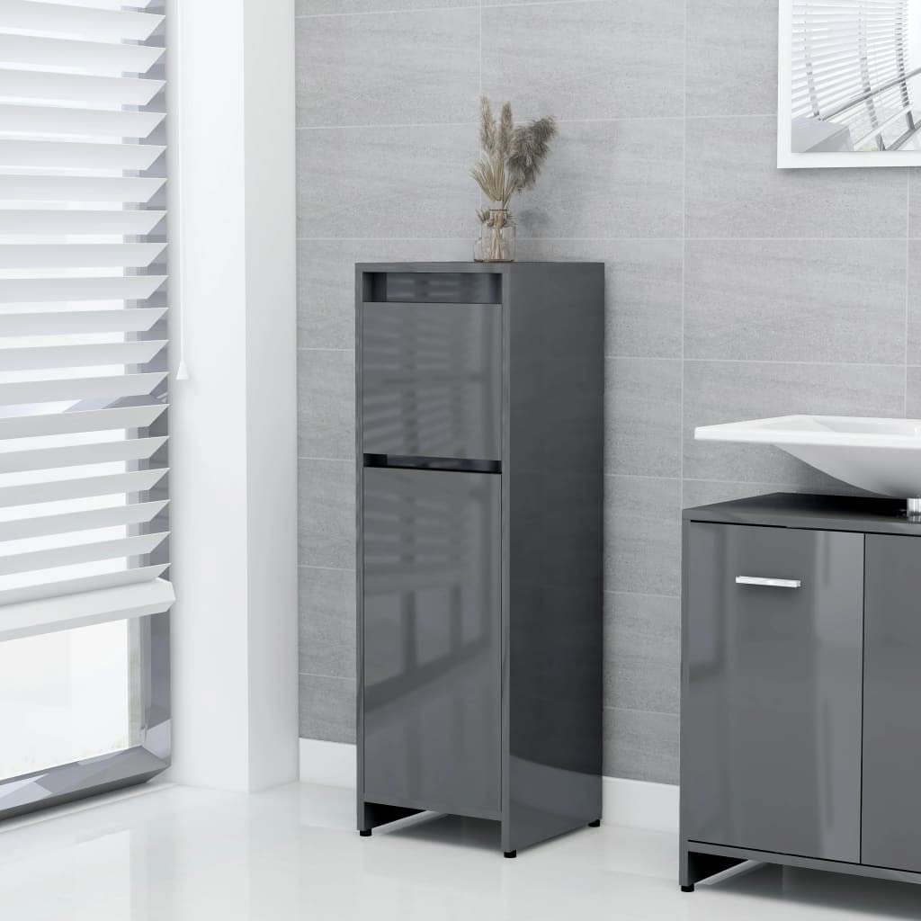 Waterproof Storage Cabinet with Doors - Bathroom, Kitchen, Hallway & Bedroom Organizer - High Gloss Gray Chipboard Cabinet (11.8