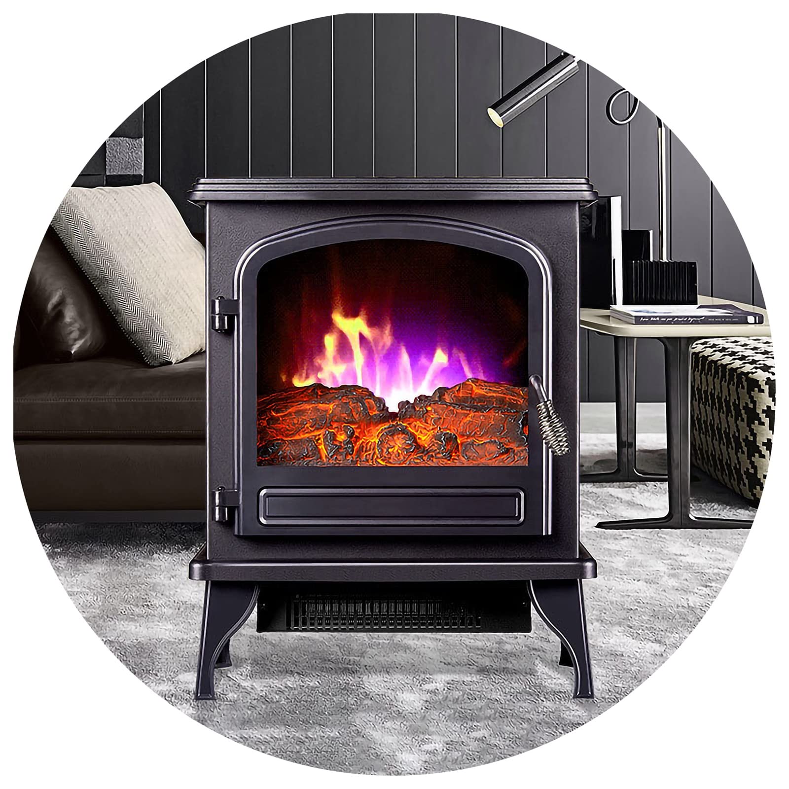 Freestanding Black Electric Fireplace Heater with Realistic Dancing Flame Effect - Overheating Protection - Perfect for Living Room, Bedroom & Office Warming