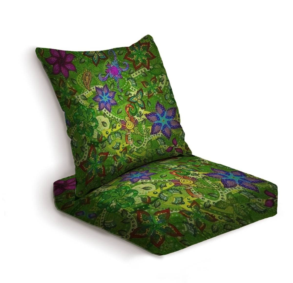 ONENPENRI 2-Piece Outdoor Deep Seat Cushion Set - Waterproof Patio Furniture Replacement Cushions, Abstract Design, Comfortable Conversation Chair Cushions for Porch, Deck, Garden & Poolside Lounge