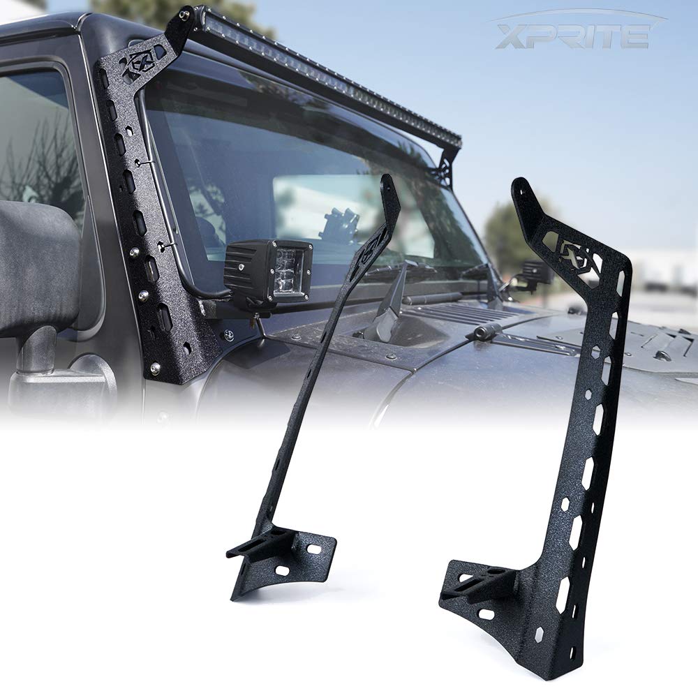 Xprite 50 Inch LED Light Bar Mounting Brackets for Jeep Wrangler JK (2007-2018) - Heavy Duty Windshield Mounts for LED Pod Lights & Light Bars - 2PCS Set - Perfect for Off-Roading, Overlanding & Truck Accessories