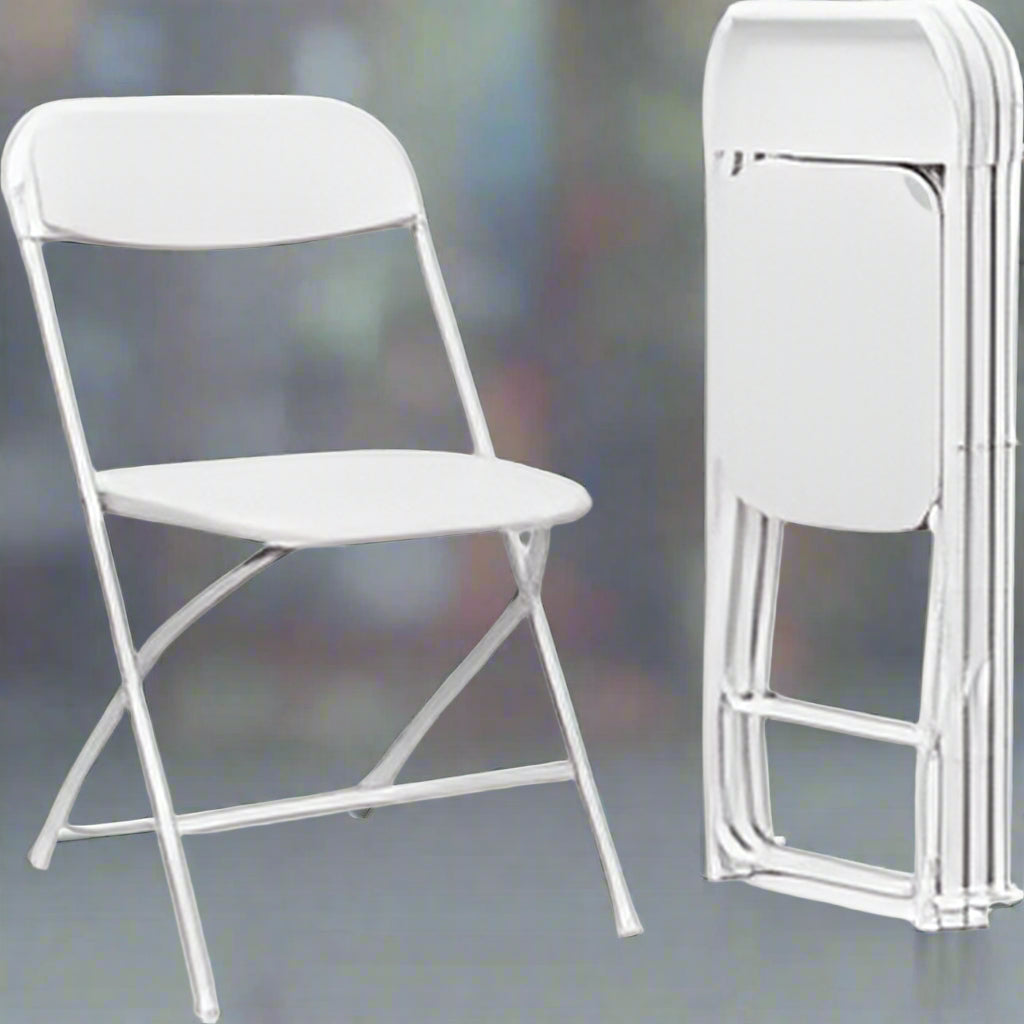 4 Pack White Plastic Folding Chairs - Heavy Duty 350 LB Capacity, Portable Event & Party Seating for Indoor Outdoor Use | SKU 568097 | Perfect for Weddings, Picnics, Camping & Home Storage