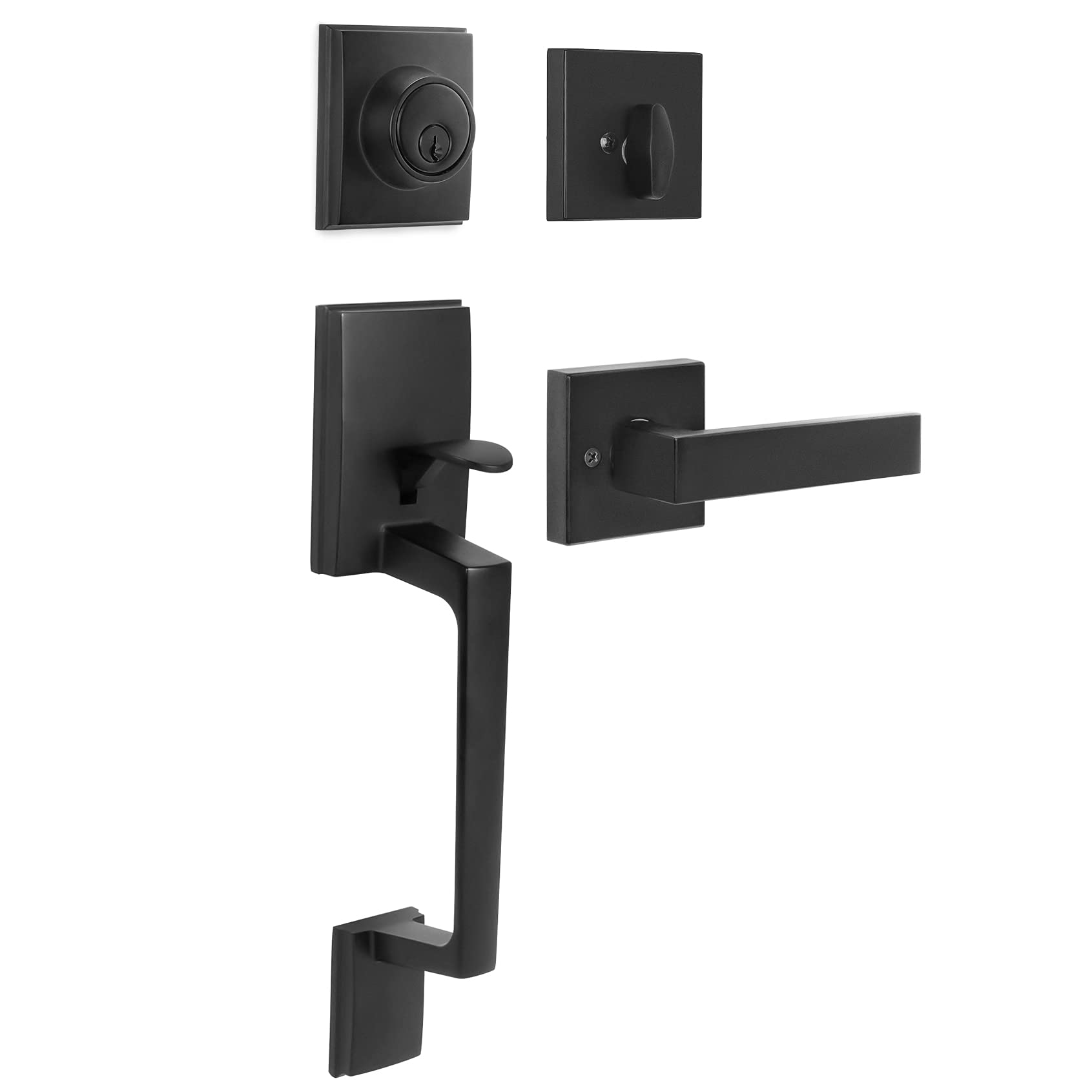 Pulbro Single Cylinder Door Handle Handleset with Deadbolt & Lever - Reversible Right/Left Handed Entry Door Lock Set in Oil Rubbed Bronze Finish for Enhanced Home Security (Front Door, Back Door, Office)