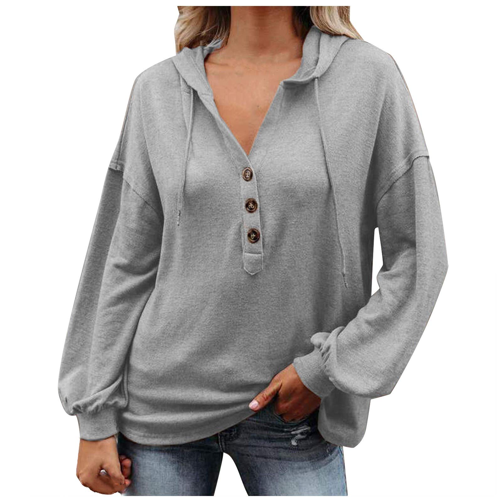 Trendy Women's Button-Up Hoodie Sweatshirt - Autumn Winter Pullover with Drawstring, Casual Solid Color Tops for Women | Perfect for Outdoor Activities, Lounge Wear & Everyday Fashion