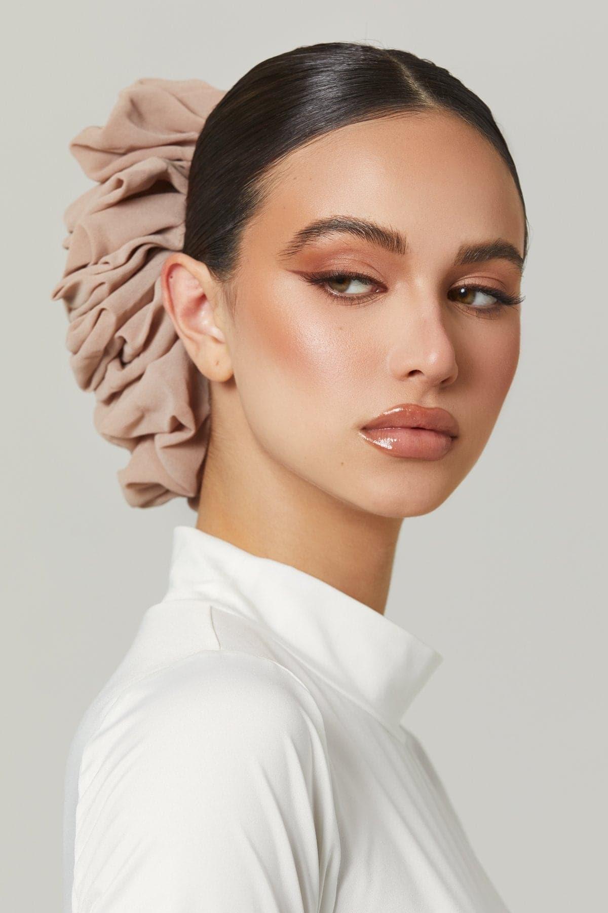 Elegant Chiffon Hijab Scrunchie in Nude - Perfect for Muslim Women's Daily Wear, Prayer, and Special Occasions