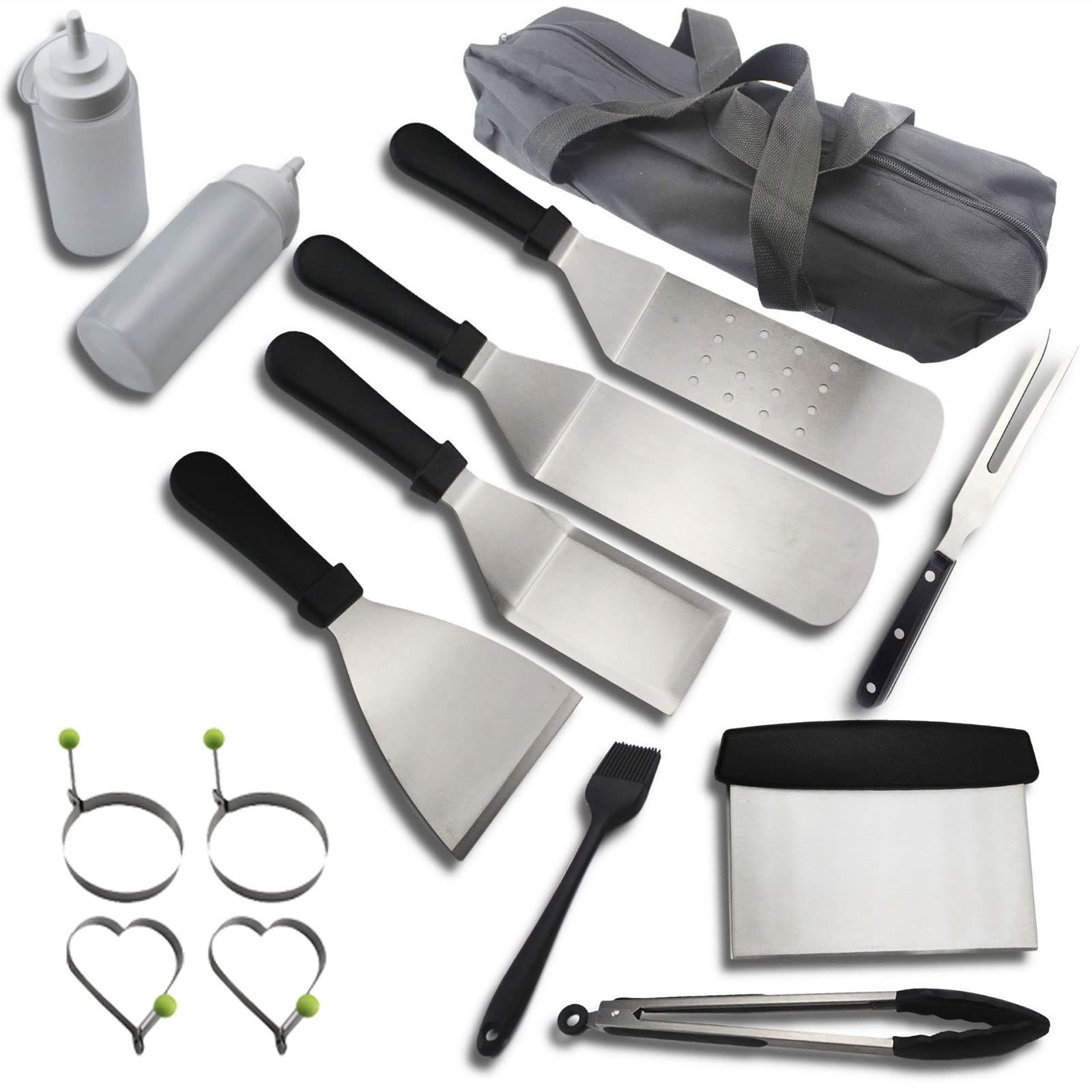15-Piece BBQ Grill Accessories Set - Stainless Steel Barbecue Tools with Spatula, Tongs & More - Perfect for Outdoor Grilling, Backyard BBQs, Camping & Teppanyaki Cooking - Ideal Gift for Men & Women
