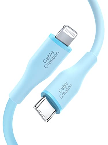 CableCreation MFi Certified USB C to Lightning Cable 6ft - Soft Silicone PD Fast Charging Cable for iPhone 14/13/12/11/X/8 Plus & AirPods Pro - Durable & Flexible for Home, Office, Travel (Blue)