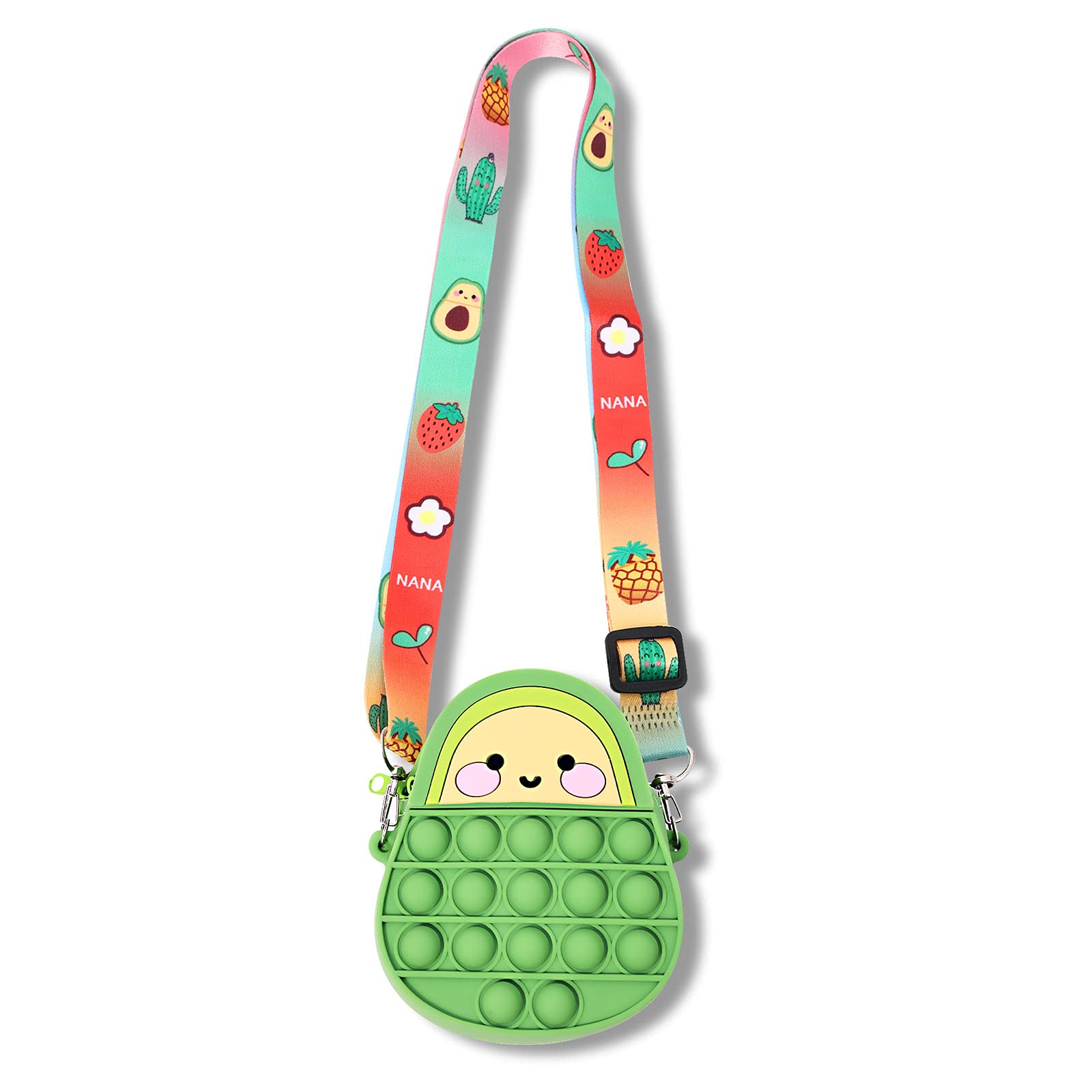 BULINGNA Avocado Pop Shoulder Bag - Cartoon Fidget Handbag for Girls, Stress Relief Push Bubble Popper Toy, Silicone Sensory Purse for School, Travel & Anxiety Relief - Fun Backpack Accessory for Kids