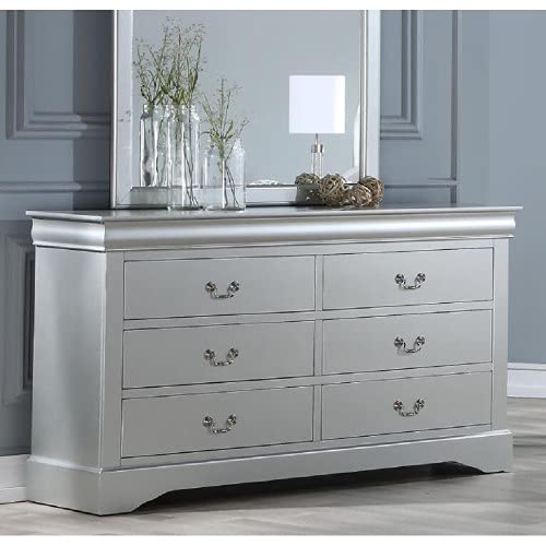 ACME Louis Philippe III Dresser in Platinum 26705 - Elegant Bedroom Dresser with Mirror, 6 Drawers for Storage - Perfect for Master Bedroom, Guest Room & Apartment Decor