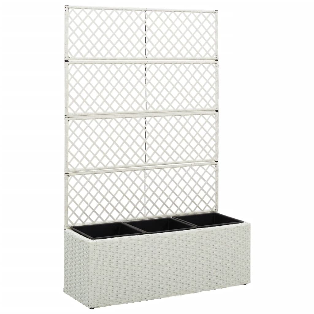 SKM White Poly Rattan Trellis Raised Garden Bed with 3 Pots - 32.7