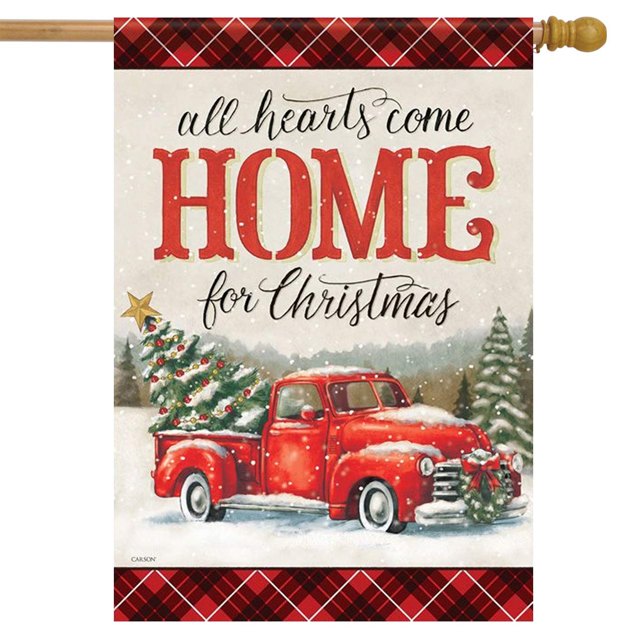 Christmas Carson House Flag with Heart Designs - Perfect for Holiday Yard Decor & Seasonal Home Display