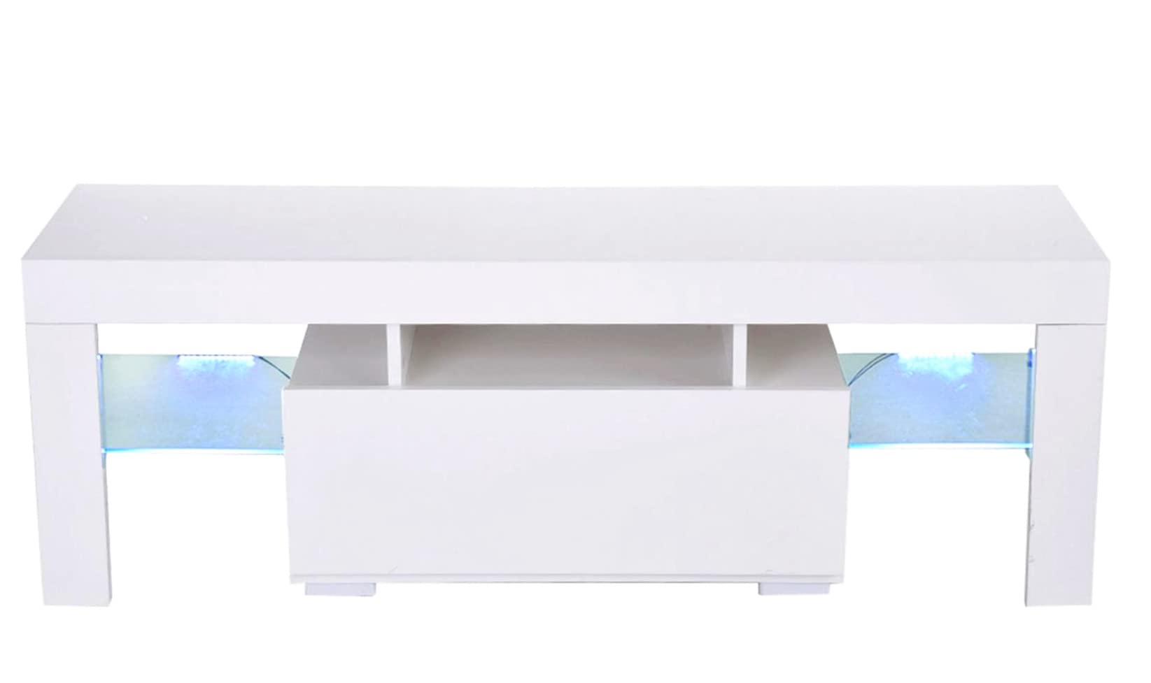 TEEGUI Modern TV Stand with LED Lights - 43 Inch Entertainment Center with 2 Drawers & Open Shelves, High Gloss Media Console Table for Living Room, Bedroom, Home Office - White (43.4x18.9x15.8in) - Perfect for TV Storage & Entertainment Setup
