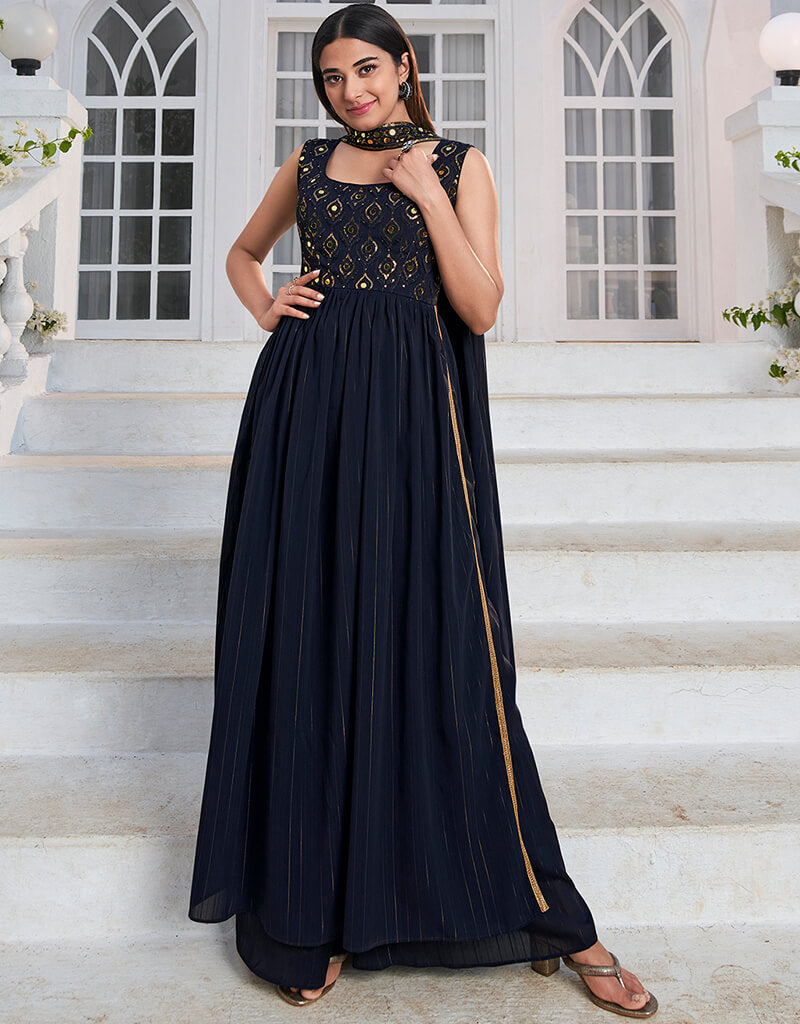 Elegant Blue Georgette Palazzo Suit for Women - Comfortable & Stylish Outfit for Parties, Weddings & Special Occasions