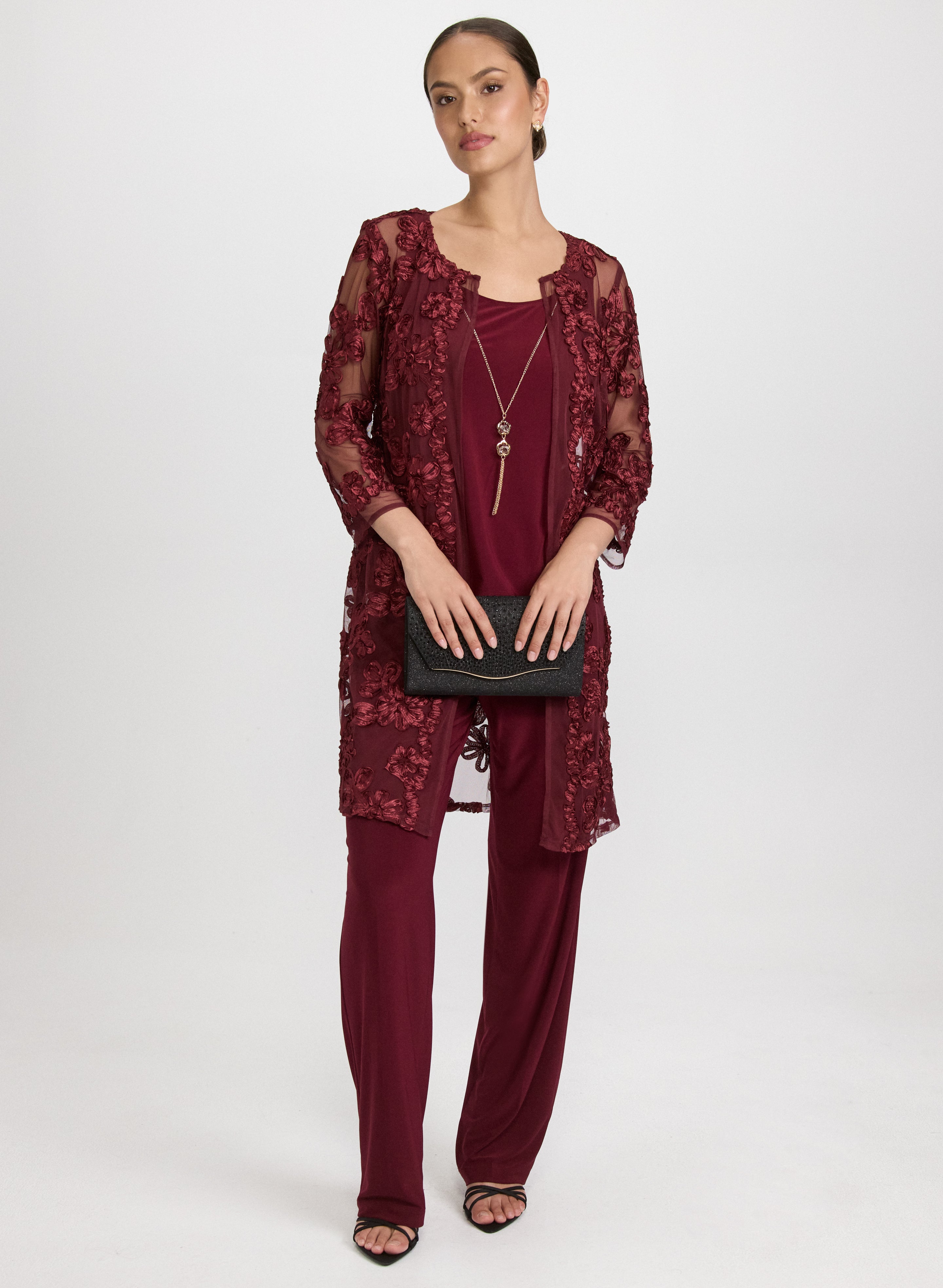 Floral Embroidered Jacket Top and Pants Set for Women - Elegant Boho Outfit for Spring Summer Wedding, Party & Vacation