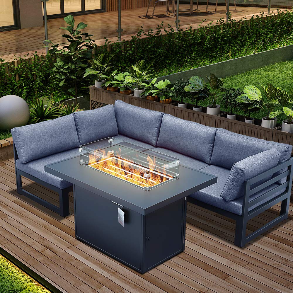 TOOMOO 5-Piece Outdoor Patio Furniture Set with Gas Fire Pit - Aluminum Frame Sectional Sofa with Cushions for Garden, Backyard, Porch - Perfect for Entertaining, Relaxing & Outdoor Gatherings