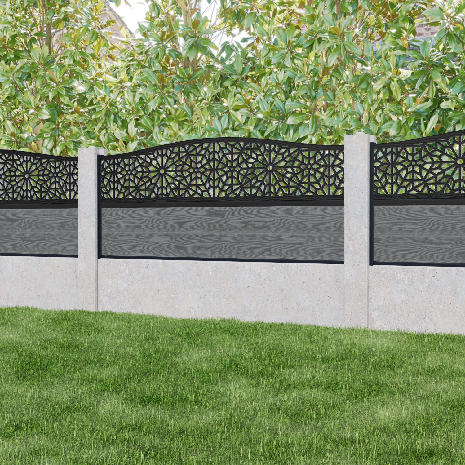 Classic Alnara Curved Top Fence Panel - Mid Grey - Fits Existing Concrete Posts | Perfect for Garden, Backyard & Property Boundary Security