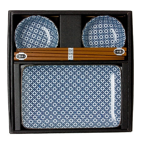 Premium Blue & White Cross Sushi Set - Japanese Porcelain Dinnerware for Sushi, Sashimi & Asian Cuisine - Perfect for Home Dining, Parties & Restaurant Use