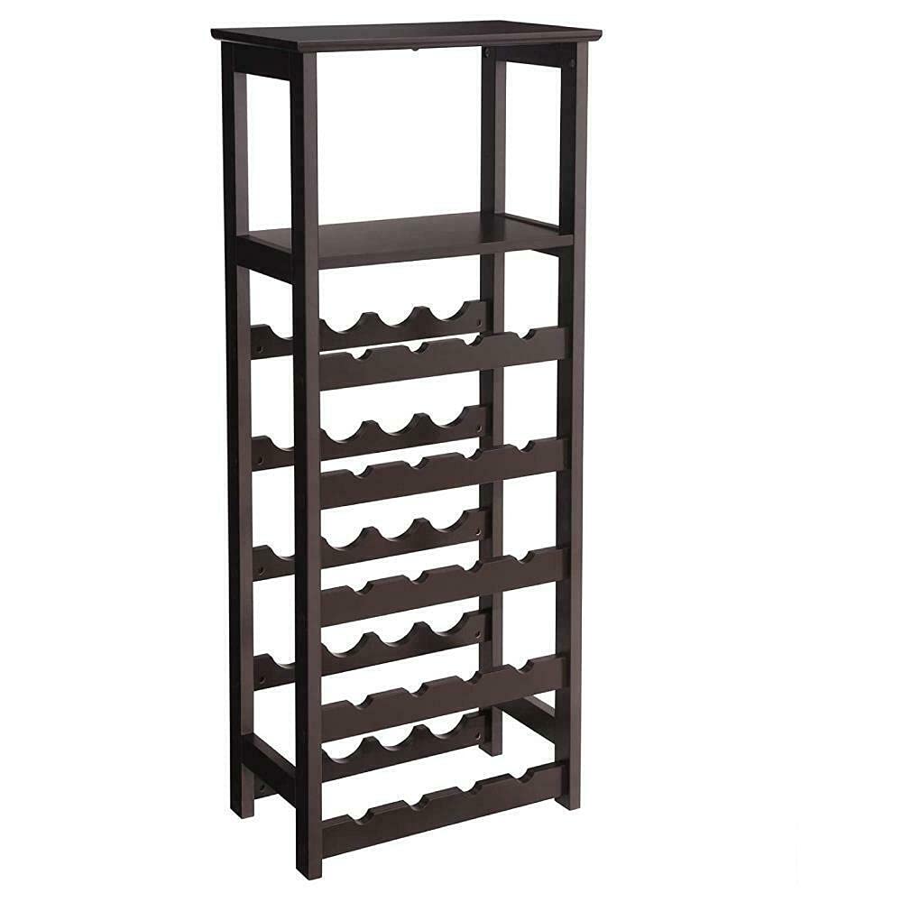 Comul Home 20-Bottle Floor Wine Rack Holder - Brown Wooden Wine Storage Cabinet for Kitchen, Pantry, Bar & Dining Room - Perfect for Organizing Wine Bottles, Glassware & Bar Accessories
