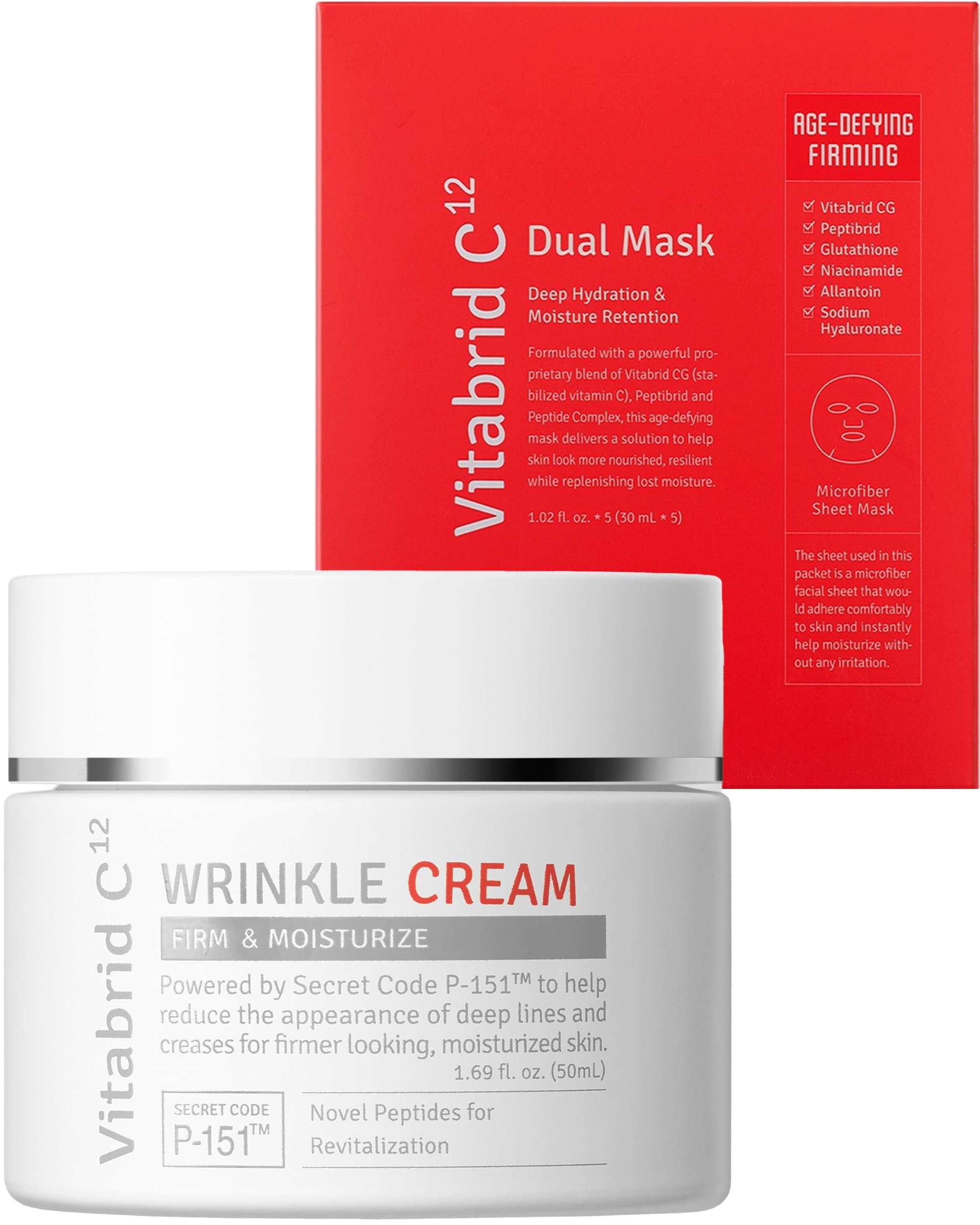 Korean Dual Face Mask & C12 Anti-Wrinkle Cream Set - Hydrating & Anti-Aging Skincare Bundle for Daily Routine & Night Care