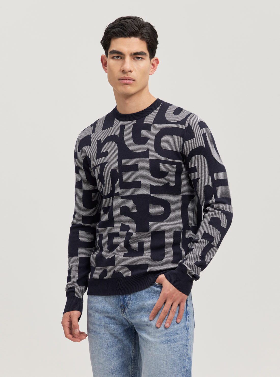 Eco-Friendly Blue Denny Logo Knit Jumper for Women - Soft Cotton Pullover Sweater for Casual Wear & Fall Fashion