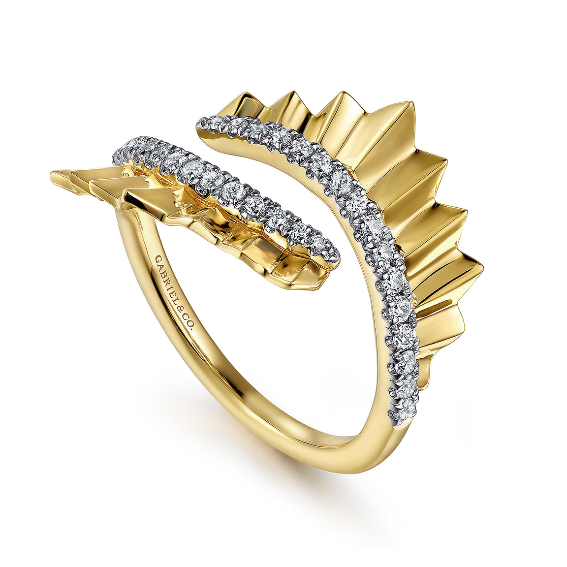 14K Yellow Gold Diamond Bypass Ring with Diamond Cut Texture - Elegant Wedding Band, Anniversary Gift for Her - Perfect for Engagement, Proposal & Special Occasions