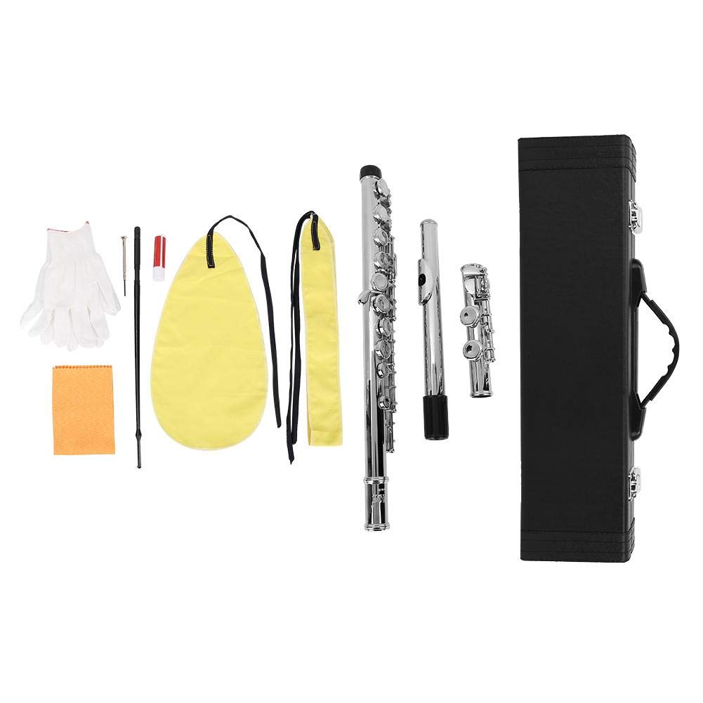 16-Hole C Flute Detachable Silver Wind Instrument with Gloves, Screwdriver, PU Leather Box & Cleaning Tool Set – Perfect for Beginners, Students & Professional Performers (Practice, Performances, Gifts)