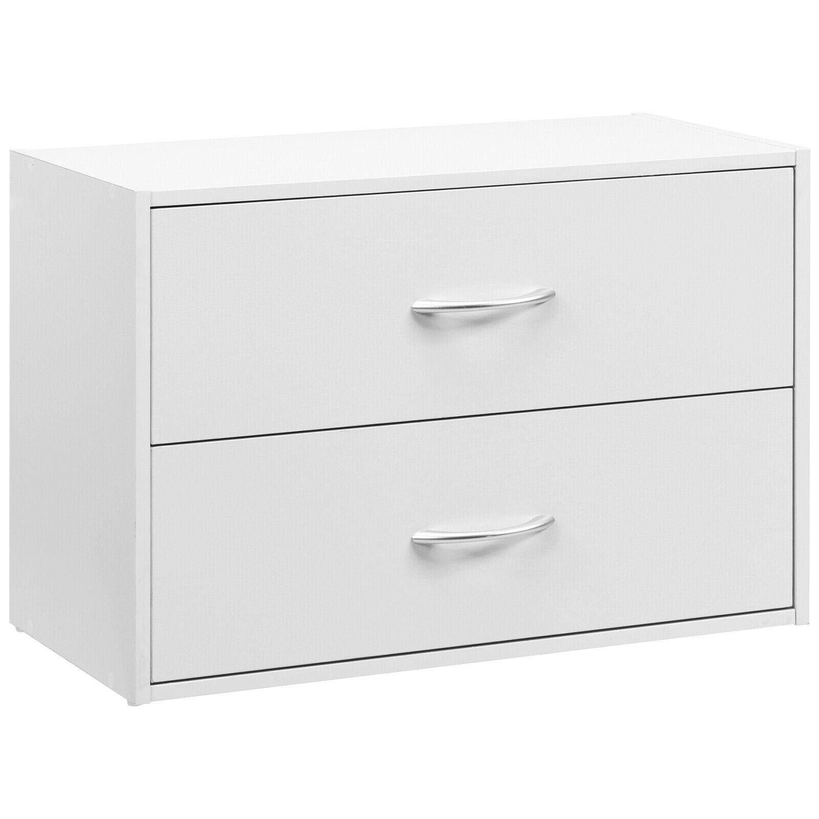 2-Drawer Organizer Storage Cabinet - White Wooden Dresser Chest with Shelves for Bedroom, Nursery, or Playroom | Perfect for Clothes, Toys, and Home Organization | Space-Saving Furniture for Small Spaces