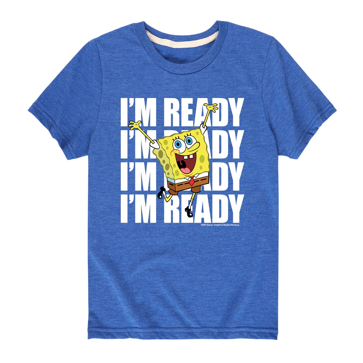 Spongebob Squarepants 'I'm Ready' Graphic T-Shirt for Toddler & Youth | Soft Cotton Short Sleeve Tee | Fun Cartoon Character Shirt for Kids Playtime & Casual Wear