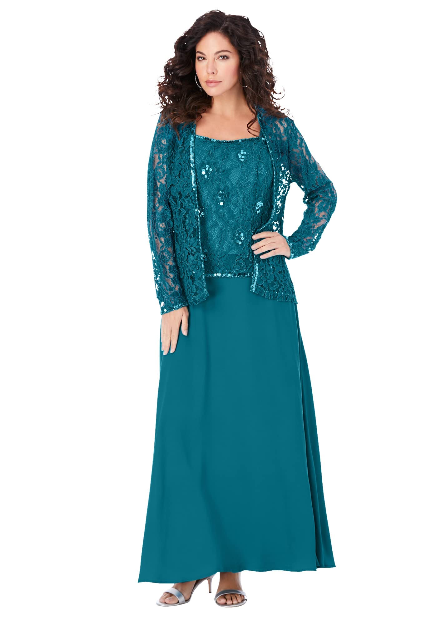 Romantic Women's Plus Size Beaded Lace Jacket Dress - Elegant Formal Wear for Weddings, Parties & Special Occasions