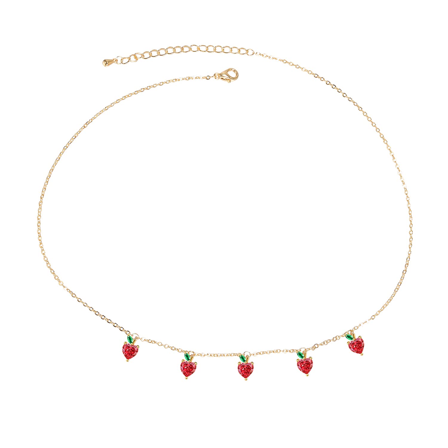 14K Gold Plated Tropical Fruit Choker Necklace for Women - Cherry, Grape & Apple Crystal Pendant Jewelry | Perfect for Summer Outfits, Beach Vacations & Boho Fashion