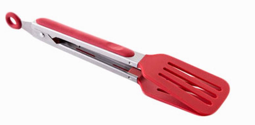 Premium Set of 2 Stainless Steel Kitchen Tongs - Perfect for Grilling, BBQ, Baking, Serving Steak, Bread & Fruits - Heat Resistant & Non-Slip Grip (Red) - Ideal for Outdoor Picnics, Backyard Parties & Restaurant Use