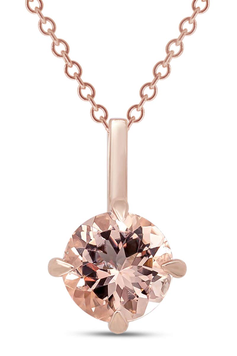 GEMVIO 10K Gold Morganite Solitaire Pendant Necklace - 4MM-8MM Round Cut Blush Gemstone with Chain for Women | Perfect Engagement, Anniversary, Wedding & Birthday Gift for Her | Elegant Jewelry for Special Occasions & Everyday Wear