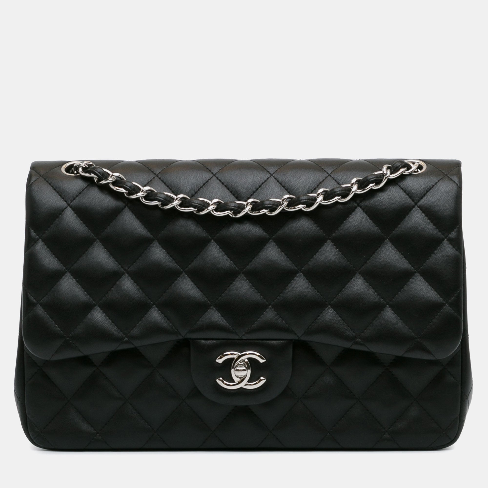 Luxury Black Lambskin Leather Jumbo Classic Double Flap Bag for Women - Timeless Designer Handbag for Work, Evening Events & Special Occasions