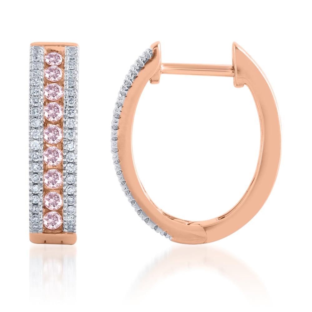 9ct White and Rose Gold 1/2 Carat Diamond Hoop Earrings with Pink Argyle Diamonds - Elegant Jewelry for Women, Perfect for Weddings, Parties and Special Occasions