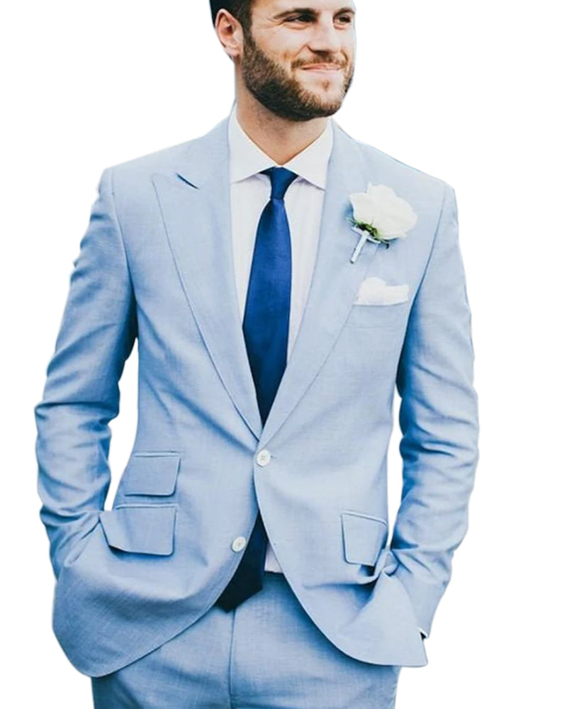 Pastel Light Blue Spring Wedding Groomsmen Suit 2 Piece Formal Outfit Set CB58911 - Perfect for Weddings, Prom, Formal Events & Special Occasions