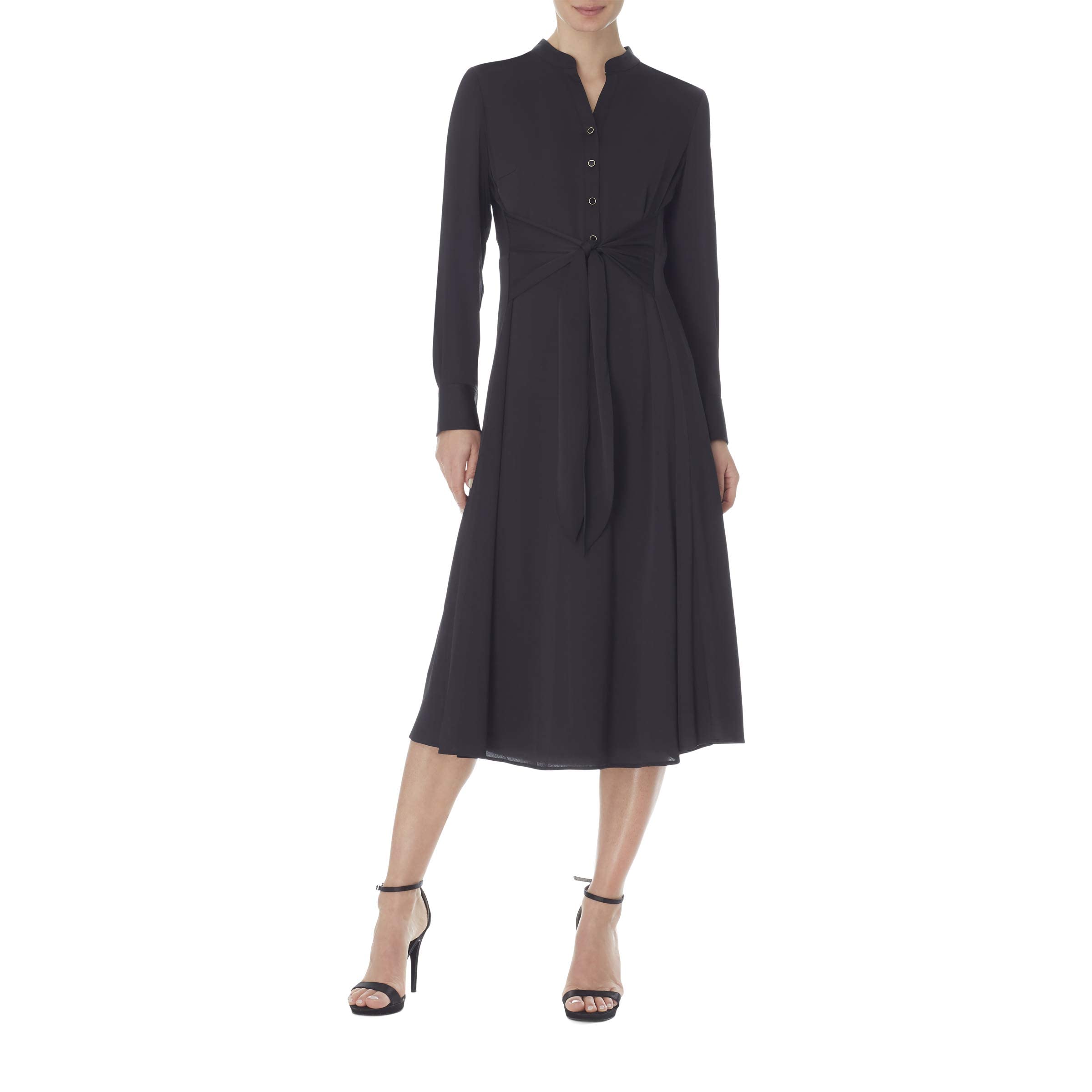 Anne Klein Women's Long Sleeve Shirt Dress with Tie Waist - Stylish Casual & Office Wear for Fall & Spring Seasons
