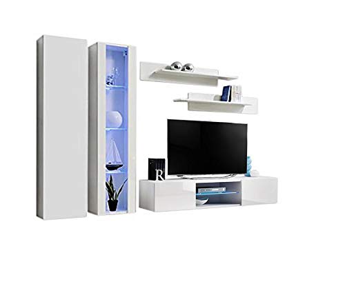 Modern Floating TV Stand with Storage & LED Lights - Wall-Mounted Entertainment Center for Bedroom & Living Room - White A4 33
