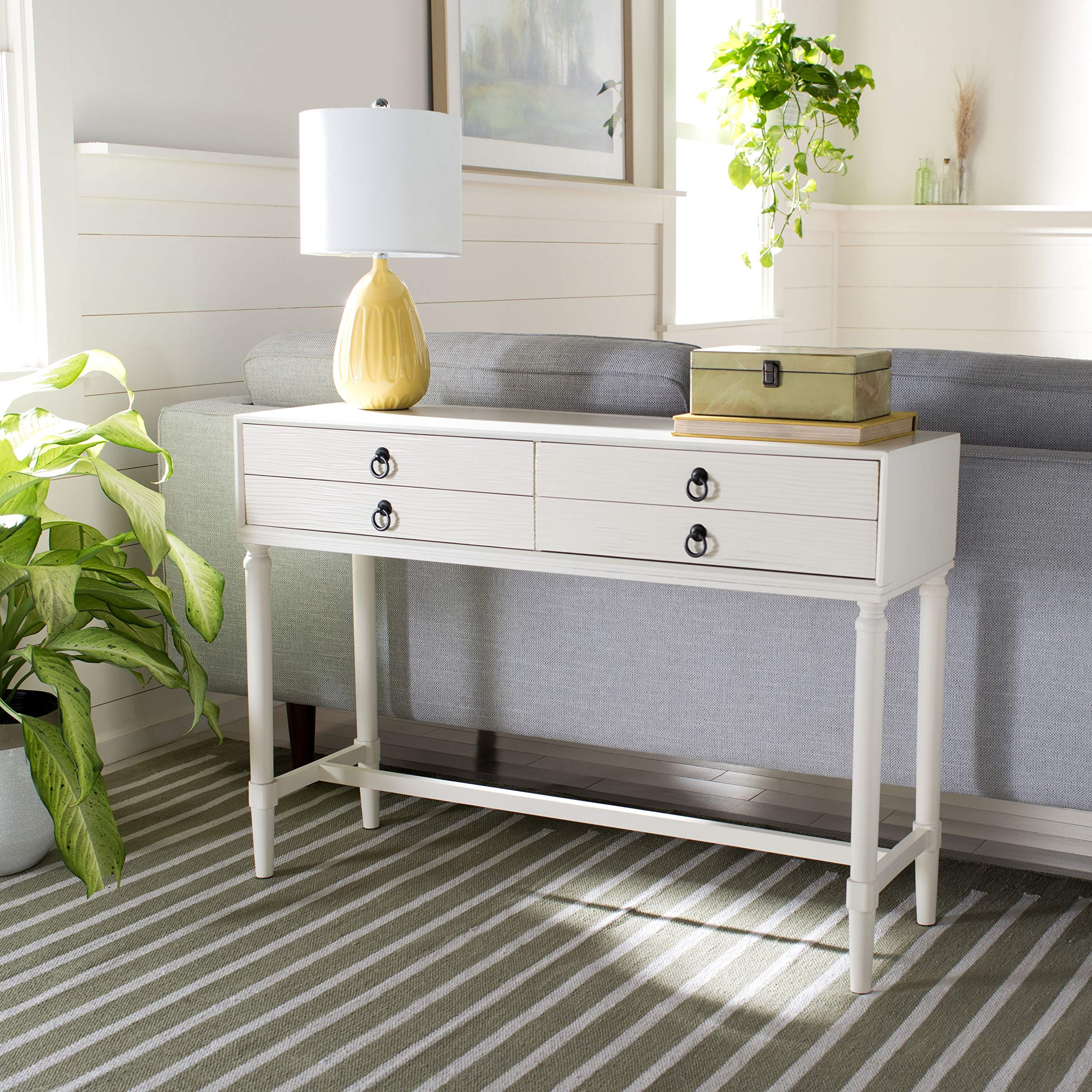 Safavieh Home Collection Aliyah White 4-Drawer Console Table - Modern Entryway Furniture for Hallway, Living Room & Bedroom Storage
