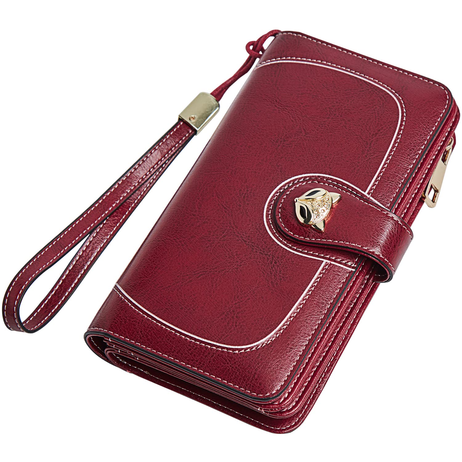 FOXLOVER Women's RFID Blocking Leather Wristlet Wallet - Large Capacity Credit Card Holder & ID Organizer for Everyday Use, Travel, and Shopping
