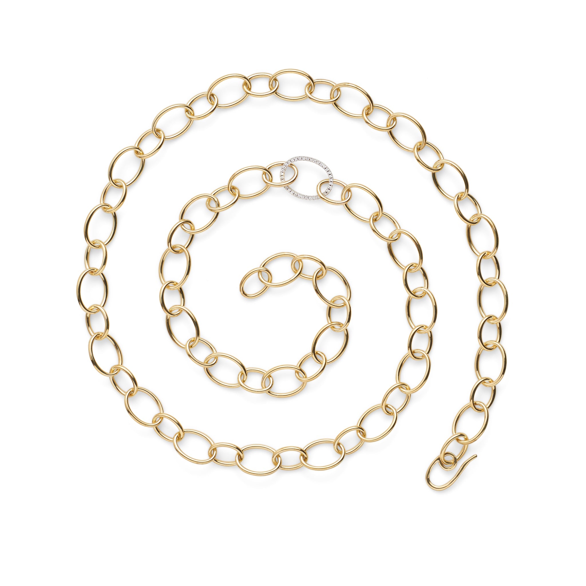 14K Gold & Diamond Oval Link Long Necklace for Women - Elegant Layering Piece for Parties, Weddings & Everyday Wear