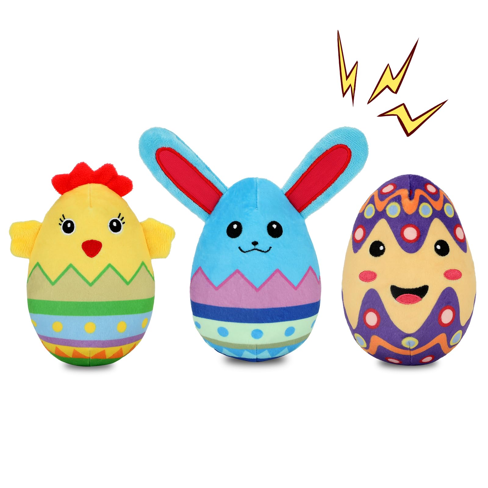 Rypet 3 Pack Easter Dog Toys - Squeaky Plush Chew Toys for Small & Medium Dogs (Chicken, Rabbit, Egg) - Fun Interactive Puppy Toys for Easter Gifts & Playtime