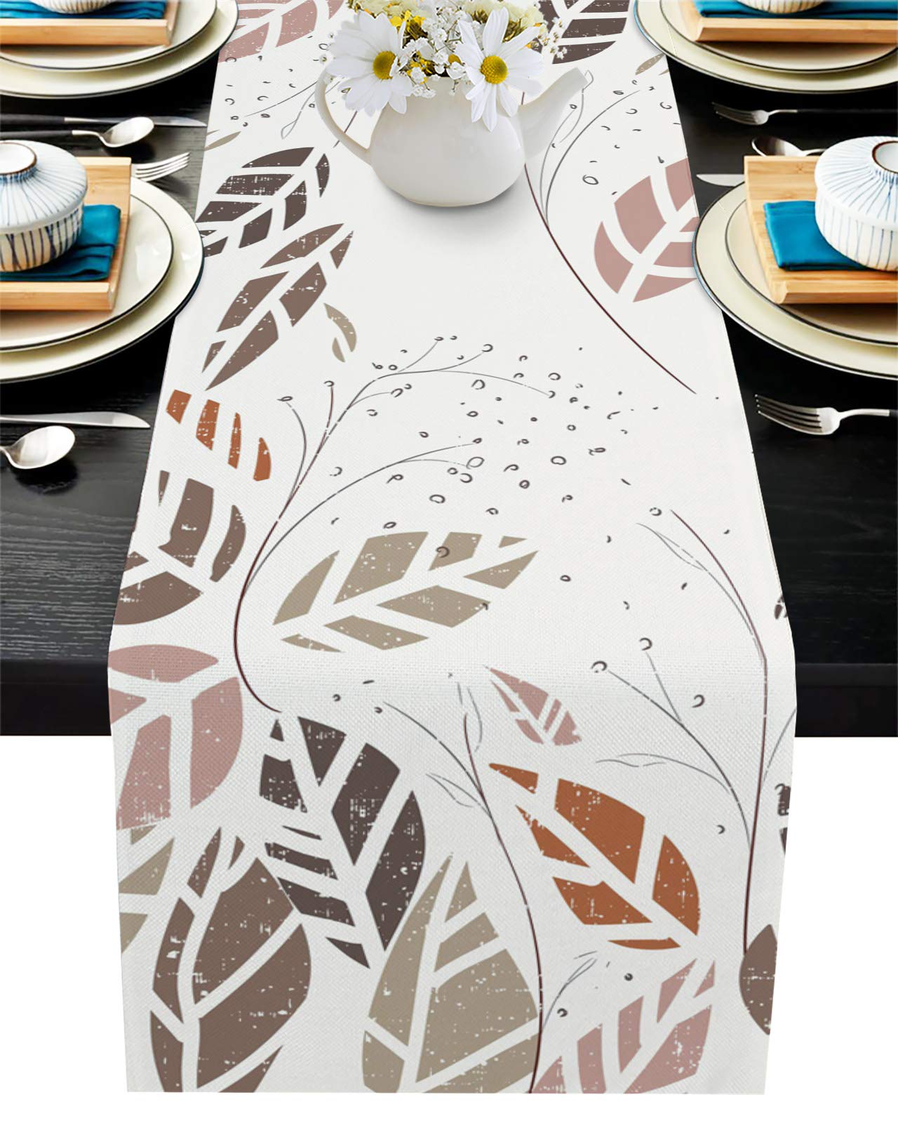 Hand Painted Fall Leaves Polyester Table Runner - 13x108 Inch Non-Slip Dining Table & Coffee Table Decor - Perfect for Thanksgiving, Autumn Home Decor and Holiday Table Settings